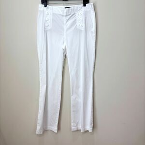 Talbots White Wide Leg Pants 12 Lyocell Cotton Sailor Button Preppy Career